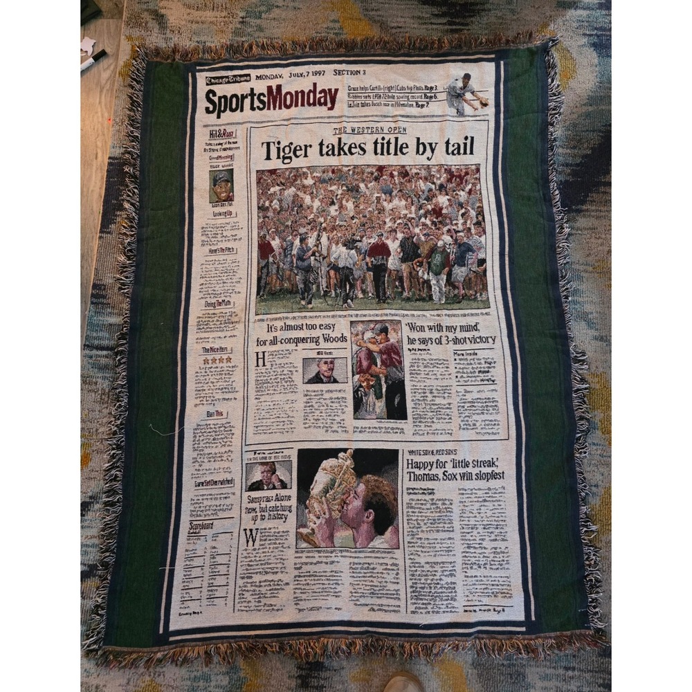 Chicago Tribune Vintage Sports Tapestry Blanket Tiger Woods‎ Western Open 1997